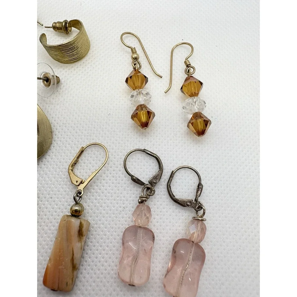 Lot of 5 Pairs Vintage Earrings‎ Gold Tone Crystal Rhinestone Glass Shell Pink